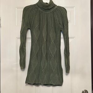Pulp Textured Cotton Turtleneck Sweater Dress S Green Knit Career Timeless